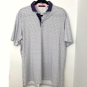 Greyson Purple White G Pattern Short Sleeve Men's Polo Golf Shirt Large